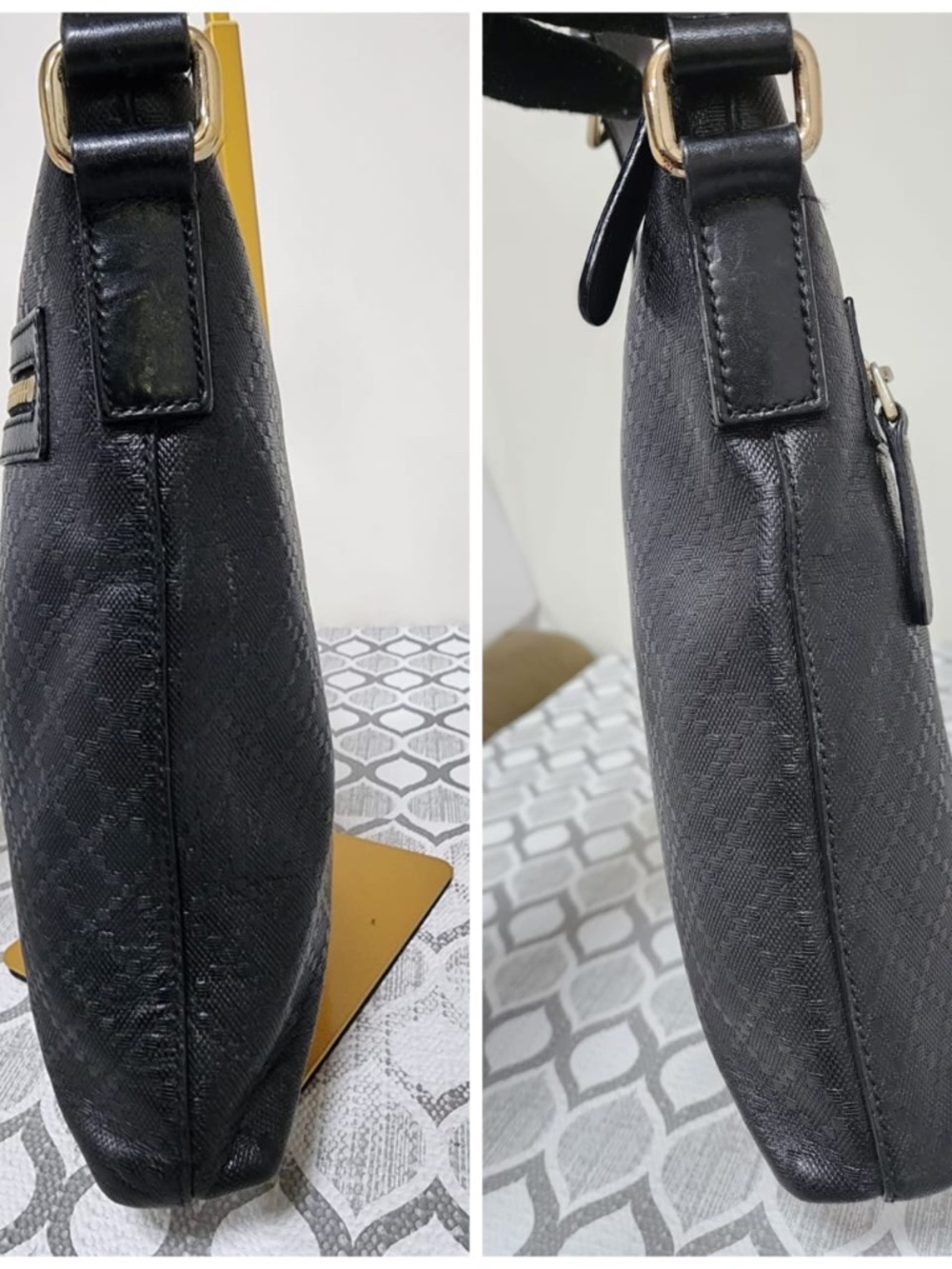 Authentic GUCCI Guccissima Signature Medium Flat Messenger Bag Black - Picture 6 of 15